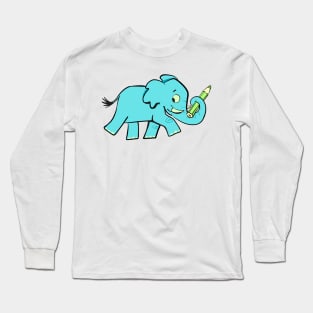 blue elephant on a walk carries a green pencil in its trunk Long Sleeve T-Shirt